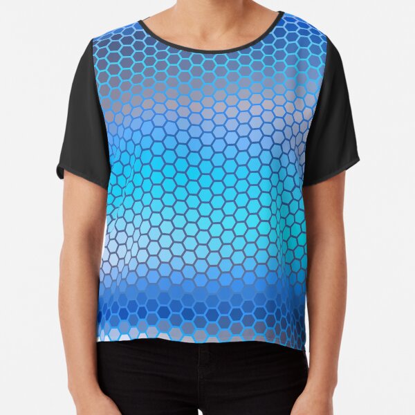 Blue Aqua Hexagon Pattern Chiffon Top