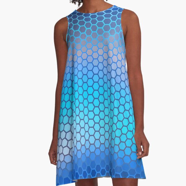Blue Aqua Hexagon Pattern A-Line Dress