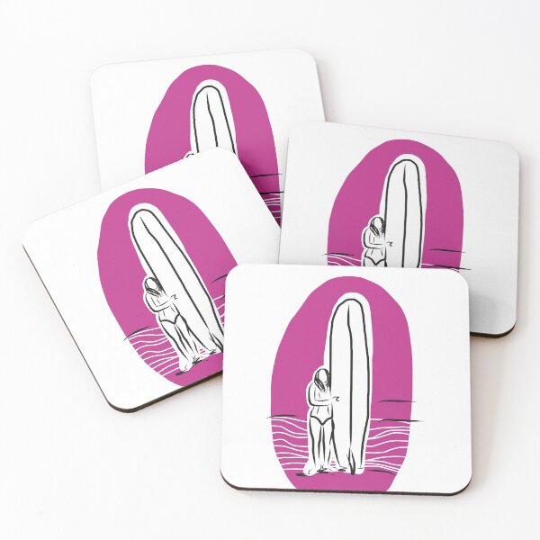 Item preview, Surf woman holding longboard retro designed and sold by Tropical Blood.