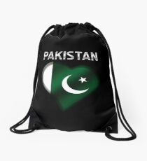 Pakistan - Pakistani Flag Heart & Text - Metallic Drawstring Bag