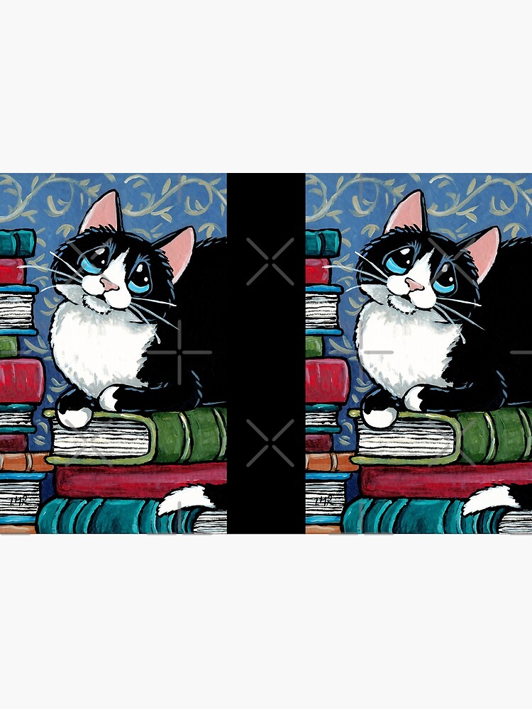 Bibliophile Cat and Piles of Books by LisaMarieArt