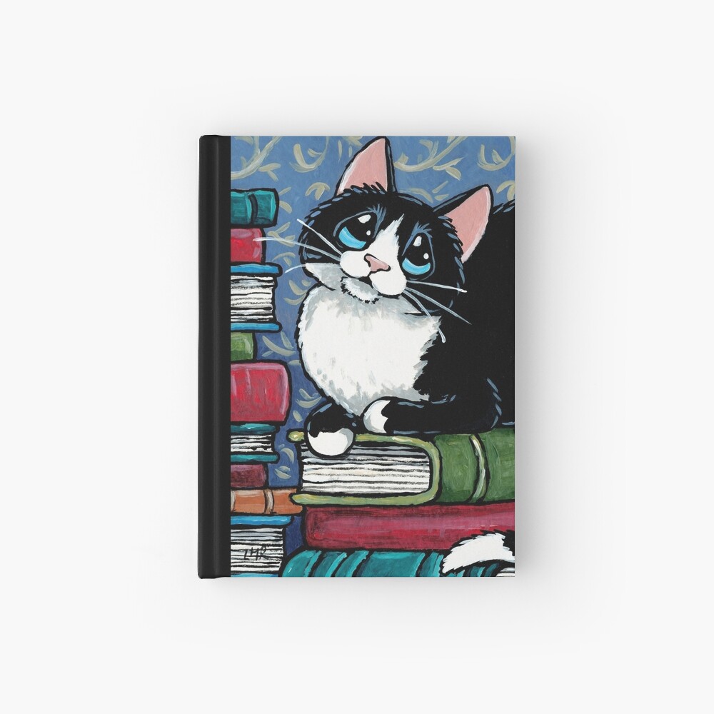 Bibliophile Cat and Piles of Books Hardcover Journal