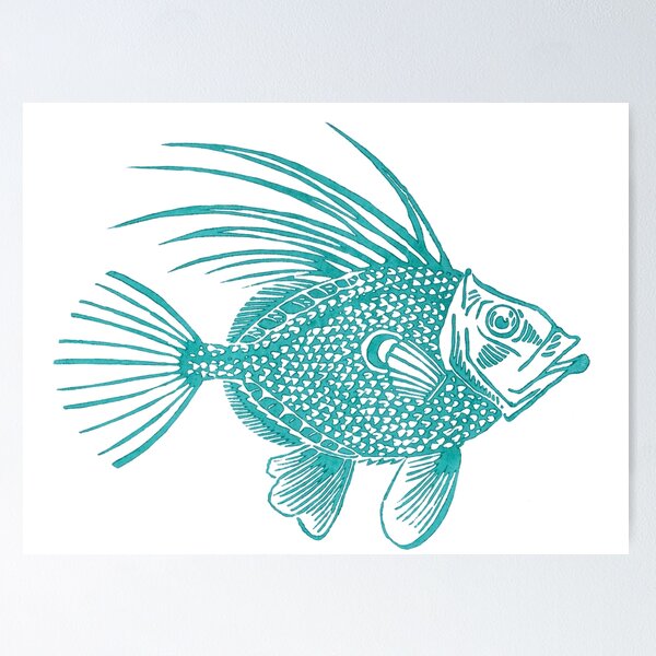 Item preview, Blue San Pietro Linocut Fish  designed and sold by Elena Casiglio.