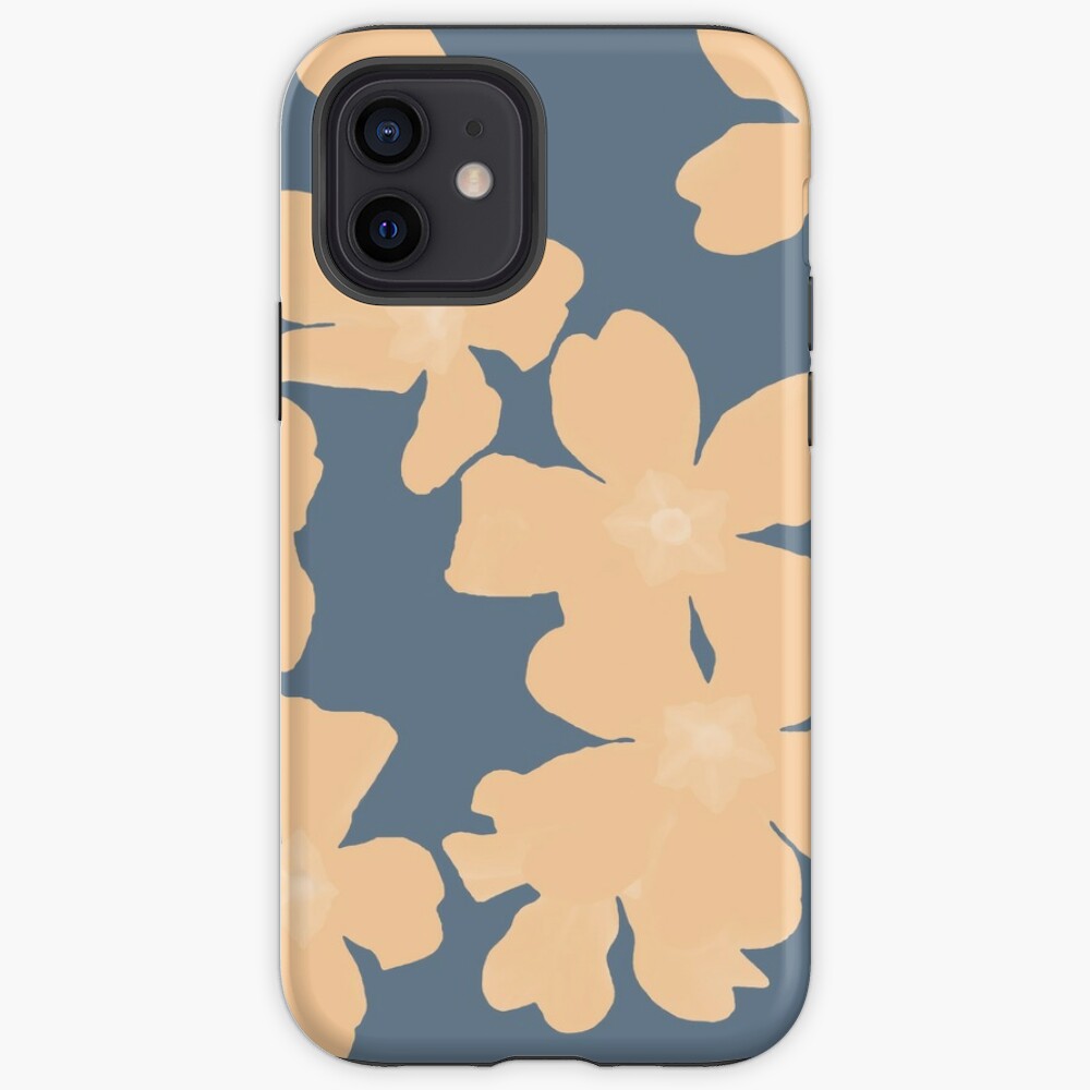 Nude primroses floral pattern on blue iPhone Case & Cover