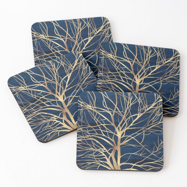 Item preview, Modern Gold Tree Silhouette Minimal Blue Design designed and sold by NdesignTrend.
