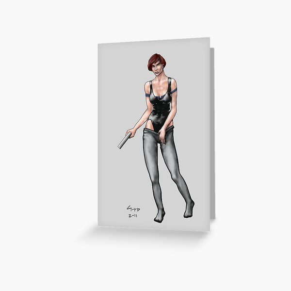 game character concept girl digital painting - Agent Milla Greeting Card