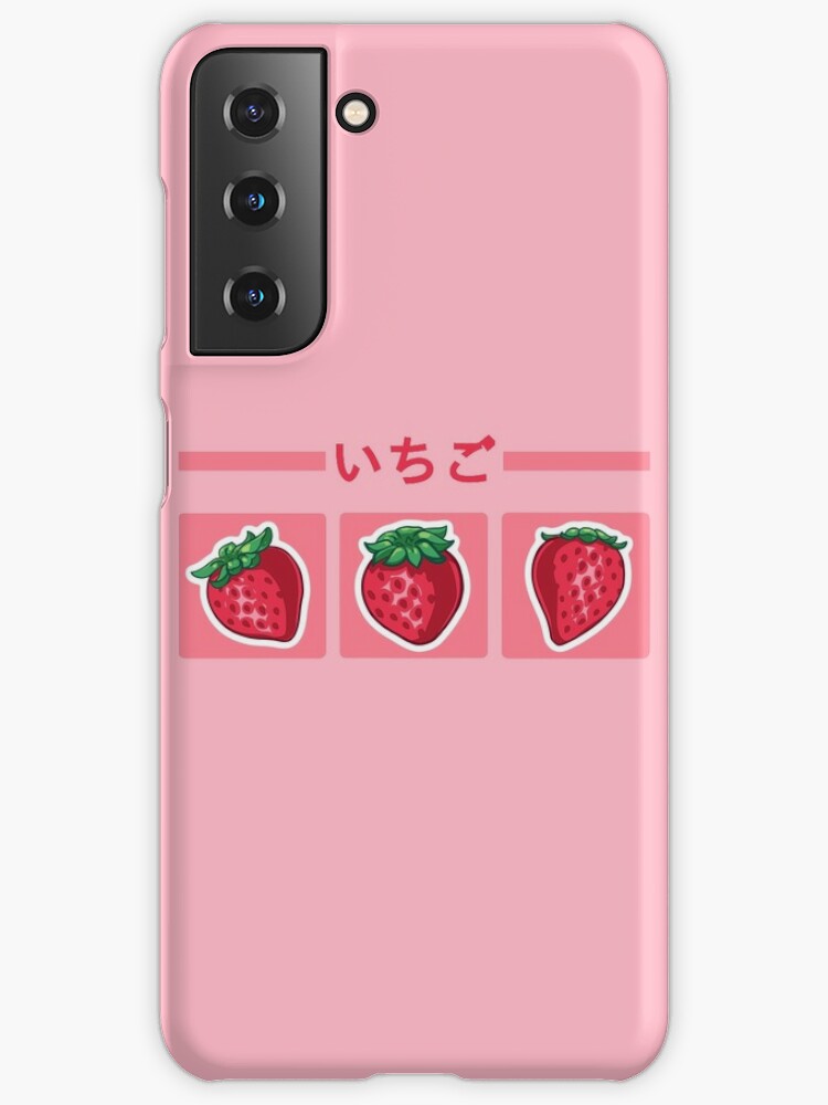 Cute strawberry design on pink background with the \