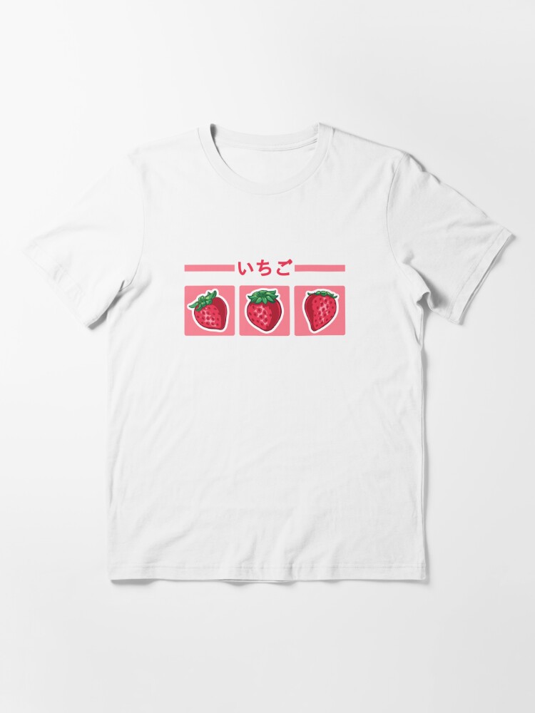 Cute Strawberry Design on Pink Background with The Strawberry Japanese Kanji Weeb Essential T-Shirt | Redbubble