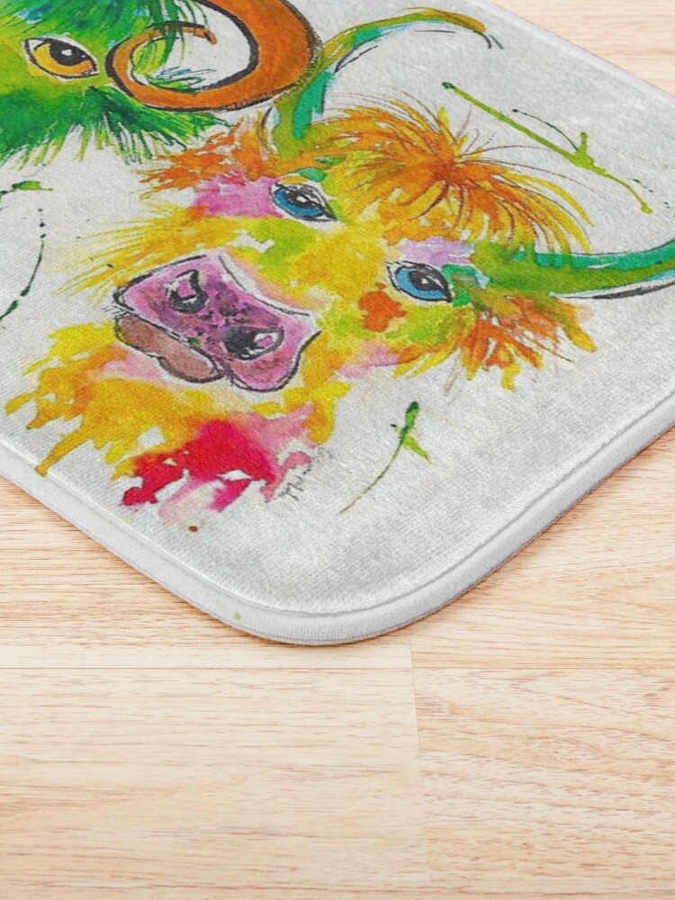 "Two Quirky Colourful Bulls" Bath Mat for Sale by Casimirasart Redbubble