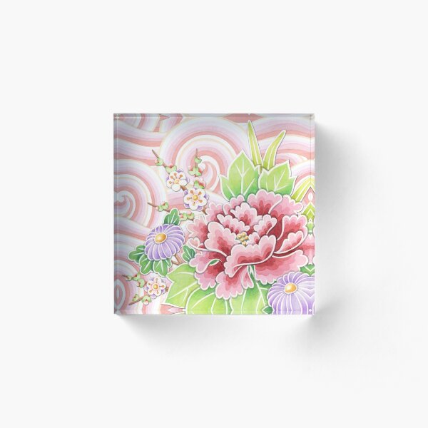 Pink Pastel Kimono Bouquet Acrylic Block