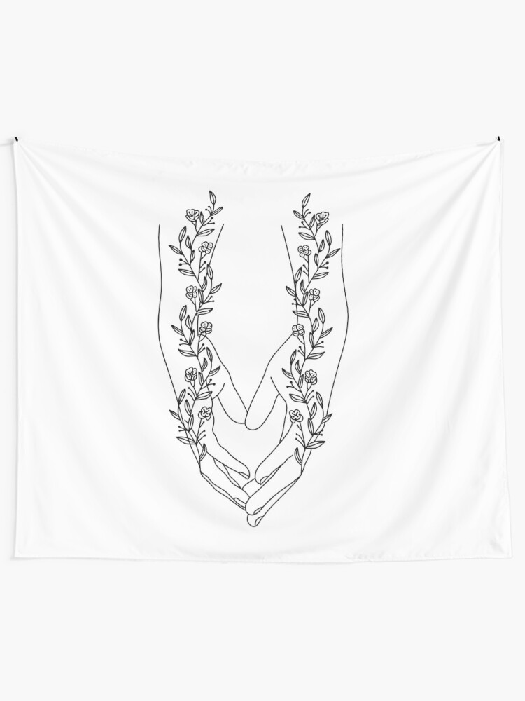 Hands Holding Flower Minimal Line Art Tapestry By Minimallineart Redbubble