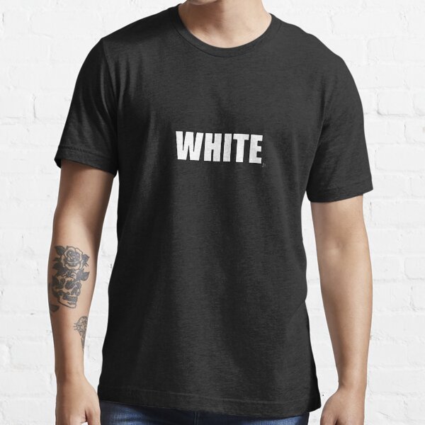 white t shirt with red text