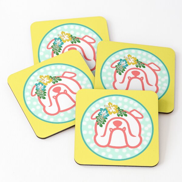 Item preview, Aloha Bulldog floral- aqua, pink, & yellow - Aloha Hawaiian English Bully dog breed bias  designed and sold by smooshfaceutd.