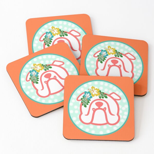 Item preview, Aloha Bulldog face silhouette on orange - Hawaiian English Bully dog breed bias - white on red designed and sold by smooshfaceutd.