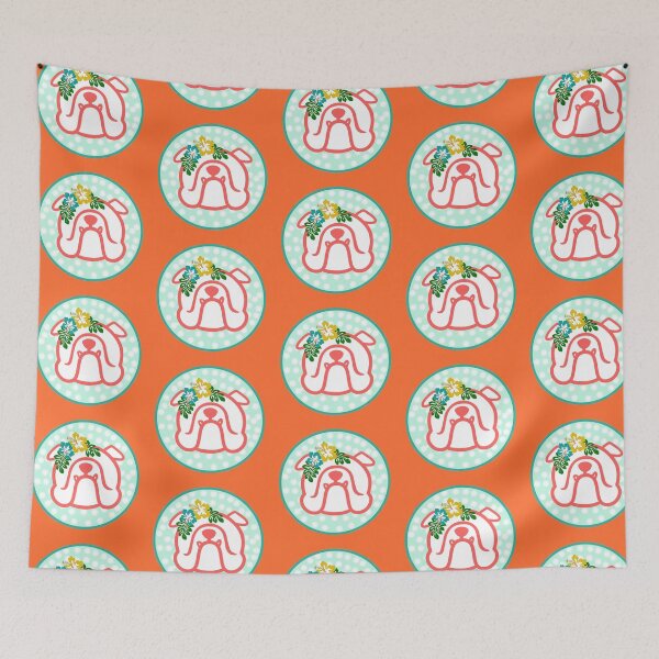 Item preview, Aloha Bulldog face silhouette on orange - Hawaiian English Bully dog breed bias - white on red designed and sold by smooshfaceutd.