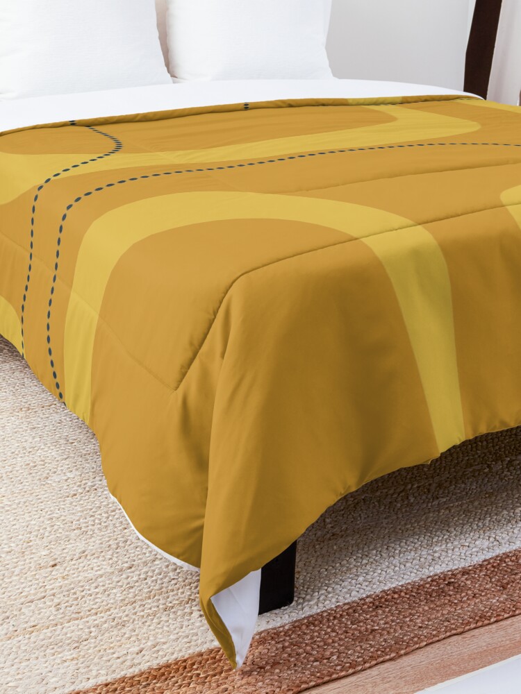 Alternate view of Midcentury Modern Loops and Dots Abstract Pattern in Golden Mustard Tones Comforter