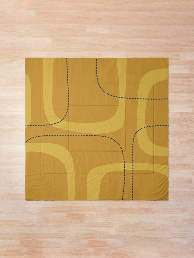 Alternate view of Midcentury Modern Loops and Dots Abstract Pattern in Golden Mustard Tones Comforter