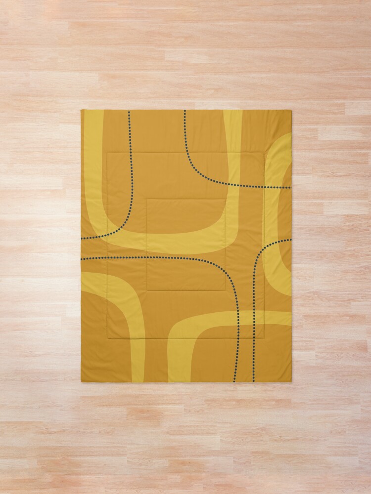 Alternate view of Midcentury Modern Loops and Dots Abstract Pattern in Golden Mustard Tones Comforter