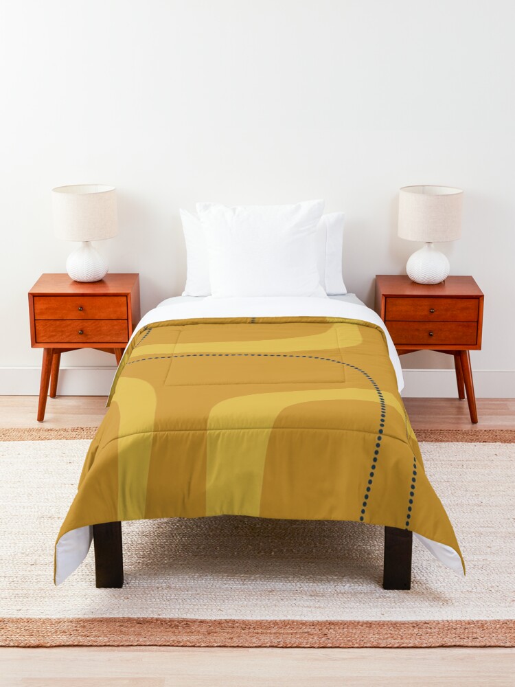 Alternate view of Midcentury Modern Loops and Dots Abstract Pattern in Golden Mustard Tones Comforter