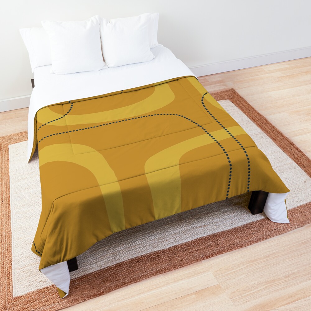 Midcentury Modern Loops and Dots Abstract Pattern in Golden Mustard Tones Comforter