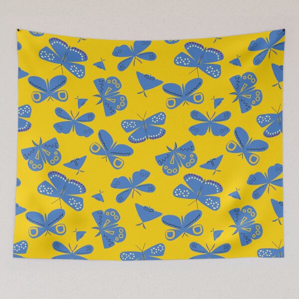Item preview, Blue Moths on Yellow designed and sold by mirimo.