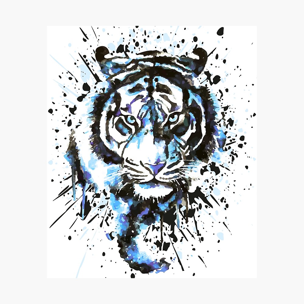 Blue Tiger Drawing Cool Tiger Metal Print By Babyyodasticker Redbubble