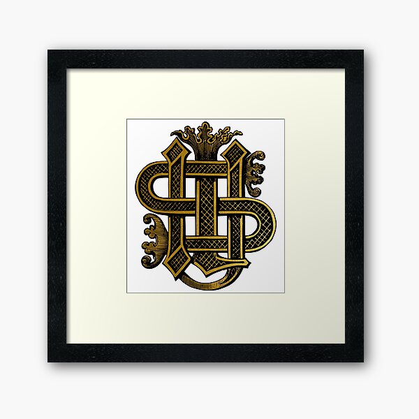 Christogram IHS Vintage Engraving Framed Art Print