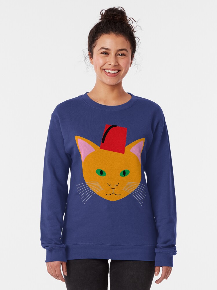 Alternate view of NDVH Cat Wearing a Fez Pullover Sweatshirt