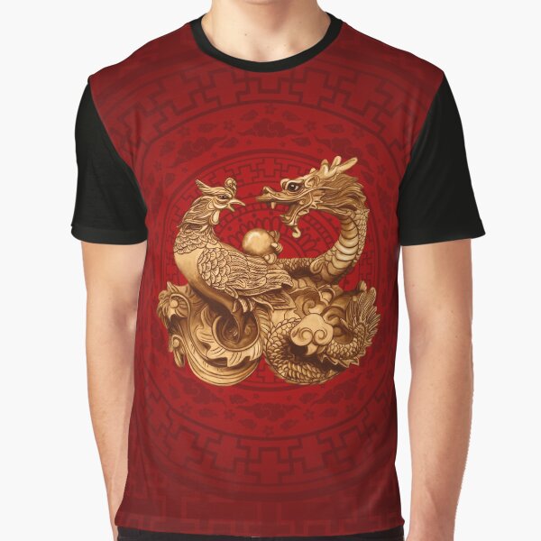 Aperçu de l'œuvre Phoenix et Dragon - sur rouge créée et vendue par k9printart.