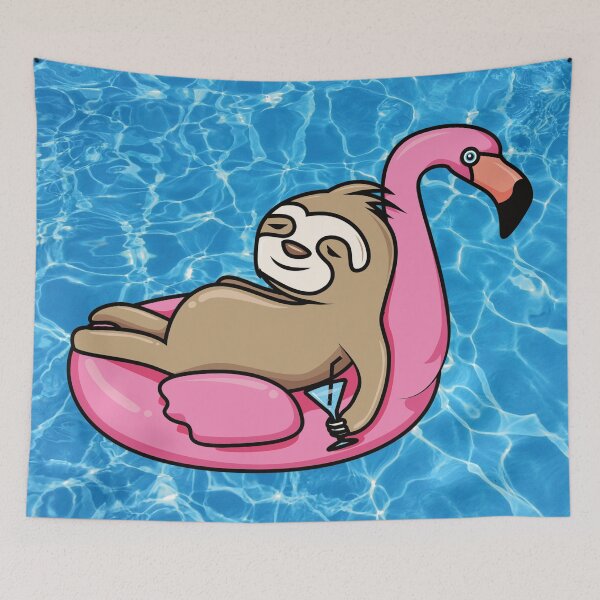 Item preview, Cute Sloth And Flamingo by the Pool designed and sold by onjcdesign.