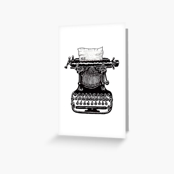 Vintage Typewriter black and white pen ink drawing Greeting Card