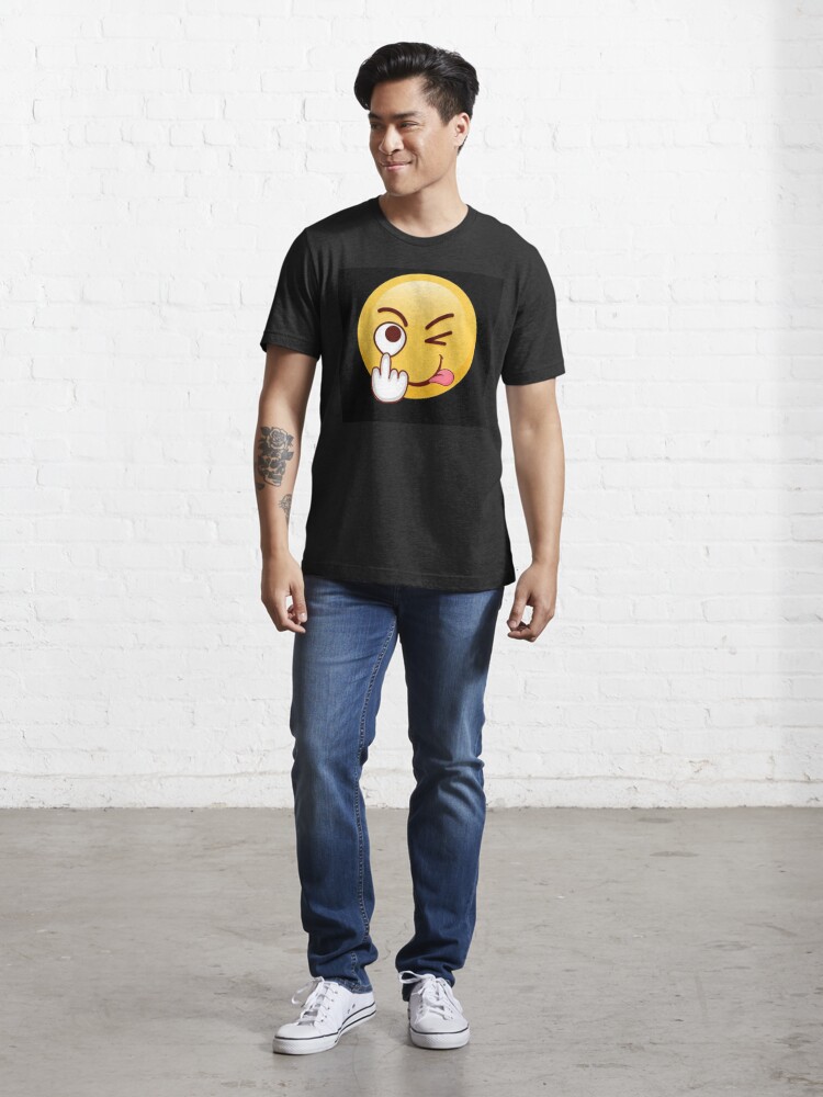 Middle Finger Sticking out Tongue Funny Emoji Essential T-Shirt