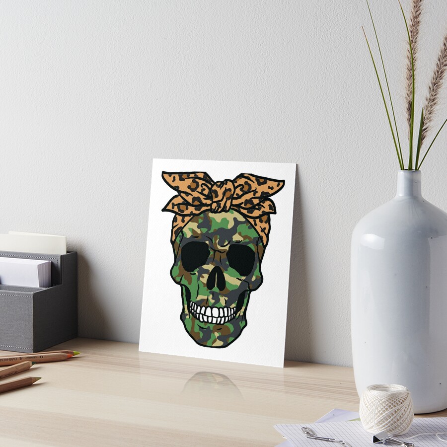 Download Camo Skull Leopard Bandana Art Board Print By Kjanedesigns Redbubble