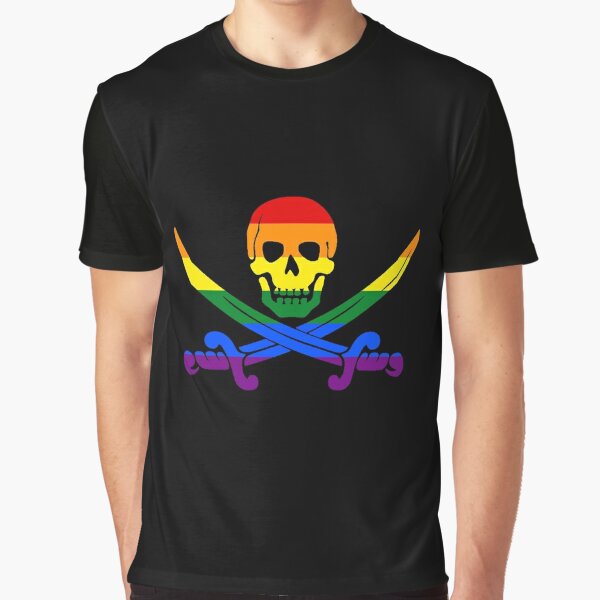 Zazzle Pirates Skull Nautical Gay Pride Flag Aesthetic CA T-Shirt, Women's, Size: Adult S, Black