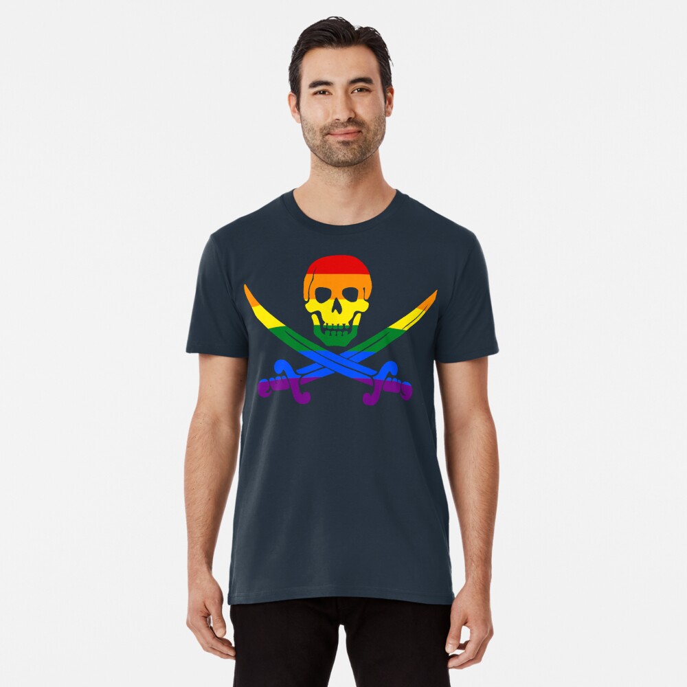 Zazzle Pirates Skull Nautical Gay Pride Flag Aesthetic CA T-Shirt, Women's, Size: Adult S, Black