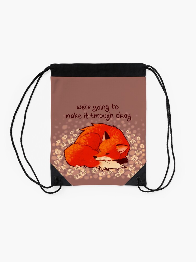 Alternate view of "We're Going to Make it Through Okay" Sleeping Flower Fox Drawstring Bag