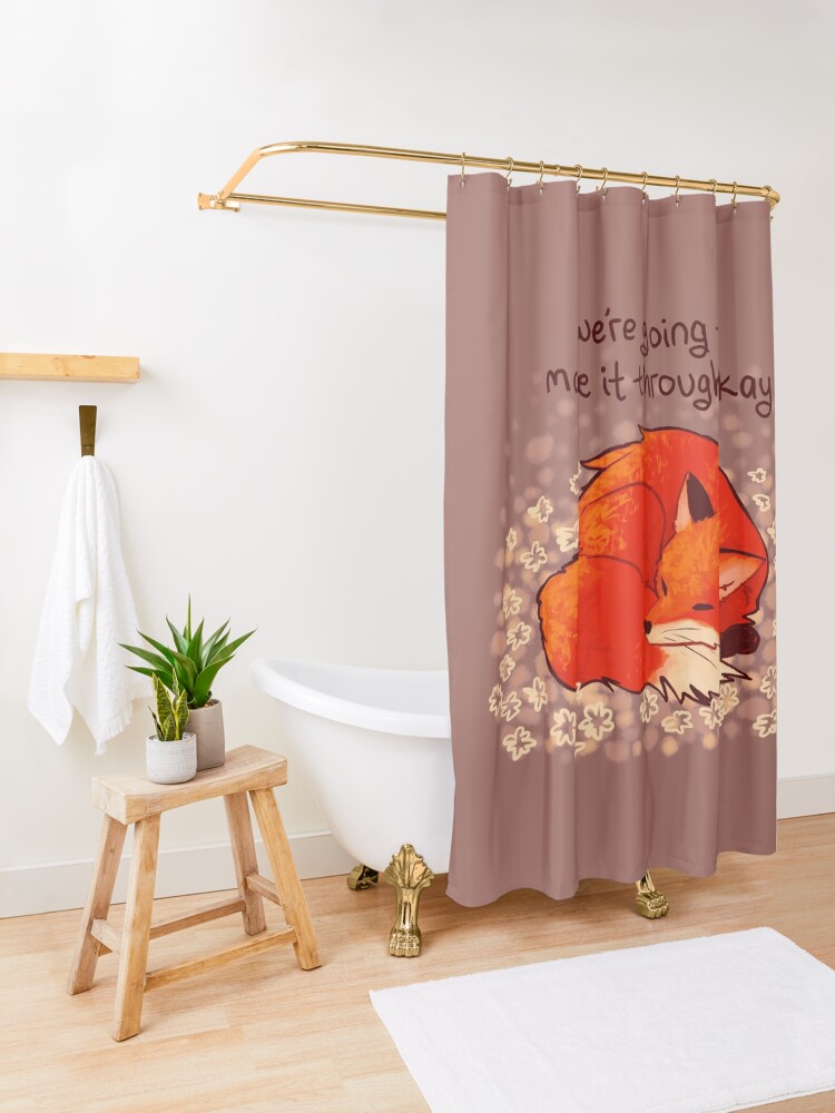 Alternate view of "We're Going to Make it Through Okay" Sleeping Flower Fox Shower Curtain