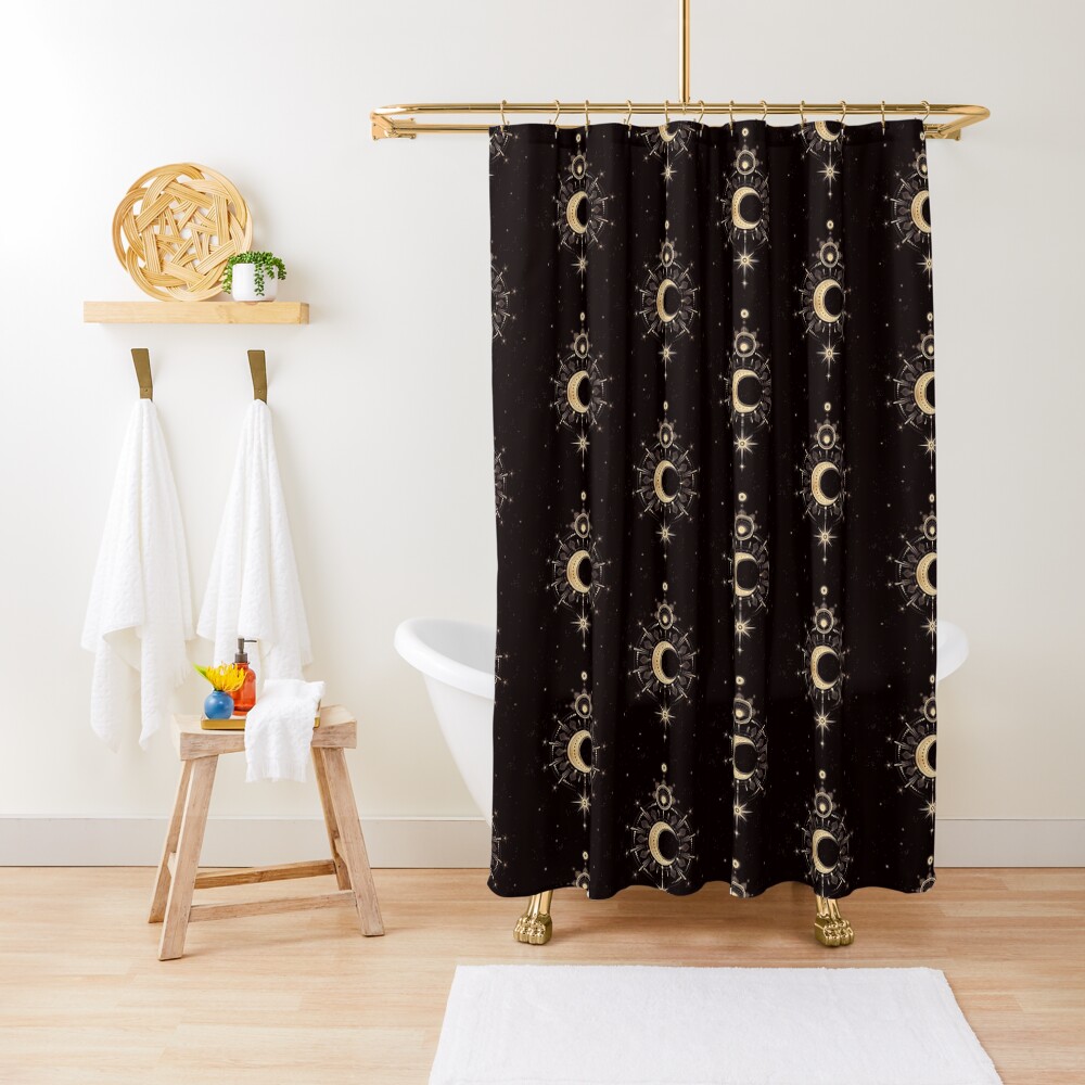 "Moon,sun and stars Black dark night " Shower Curtain by SeskaPace Redbubble
