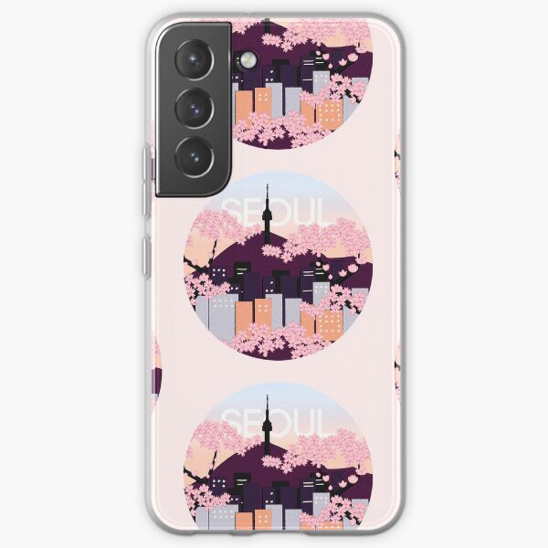 Seoul Tower With Woodblock Style Cherry Blossoms South Korea  Samsung Galaxy Soft Case