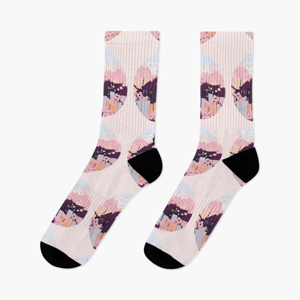 Item preview, Seoul Tower With Woodblock Style Cherry Blossoms South Korea  designed and sold by katlandreth.