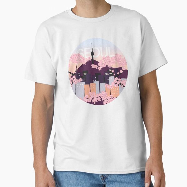 Item preview, Seoul Tower With Woodblock Style Cherry Blossoms South Korea  designed and sold by katlandreth.