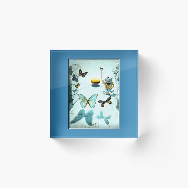 ALLEGORIE DE SOIE : Vintage 1950 Dali Butterfly Print Acrylic Block