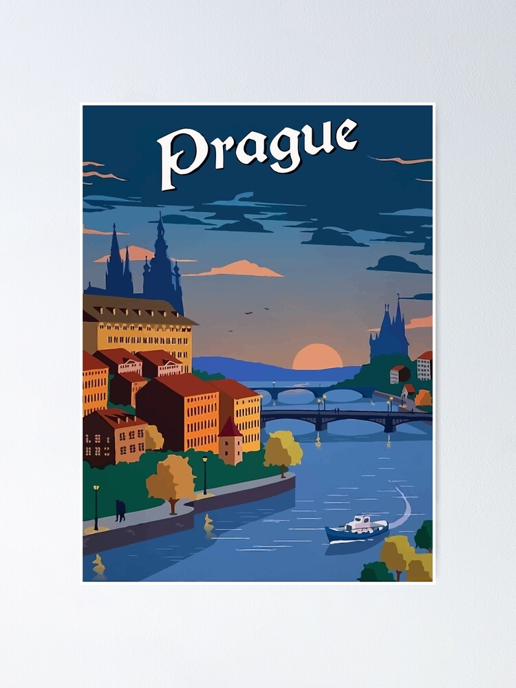 Aperçu 2 sur 3. Poster avec l'œuvre Voyage Prague République Tchèque Vintage créée et vendue par digitalvintage.