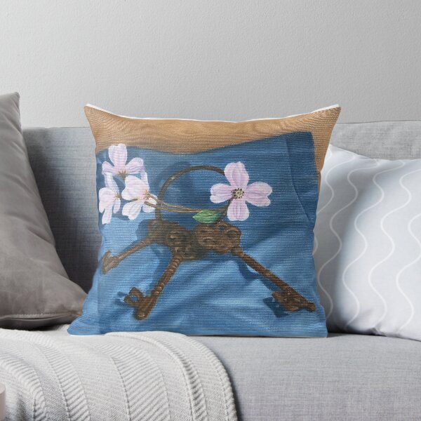 Old Keys and Flowers Throw Pillow