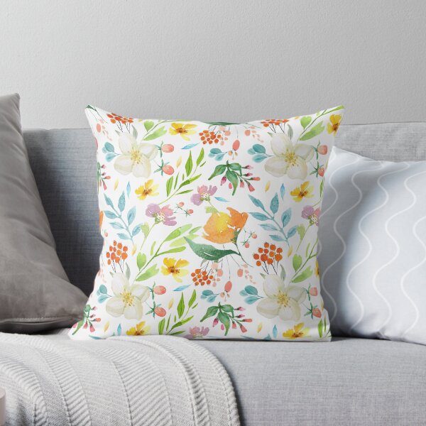 Sweet meadow watercolor floral pattern Throw Pillow