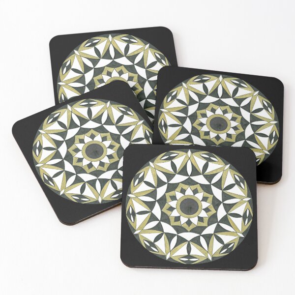 Artikelvorschau, Schwarz Weiß und Gold neun spitze Stern Mandala Kunst entworfen und verkauft von Heidi Nobel.