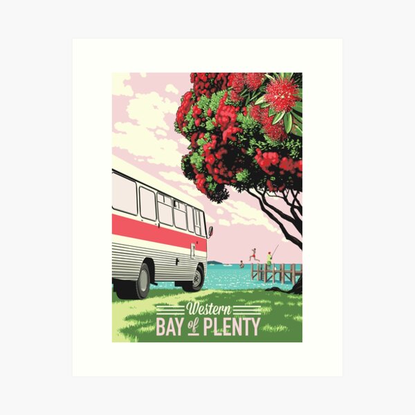 Bedford Bus + Pohutukawa Art Print