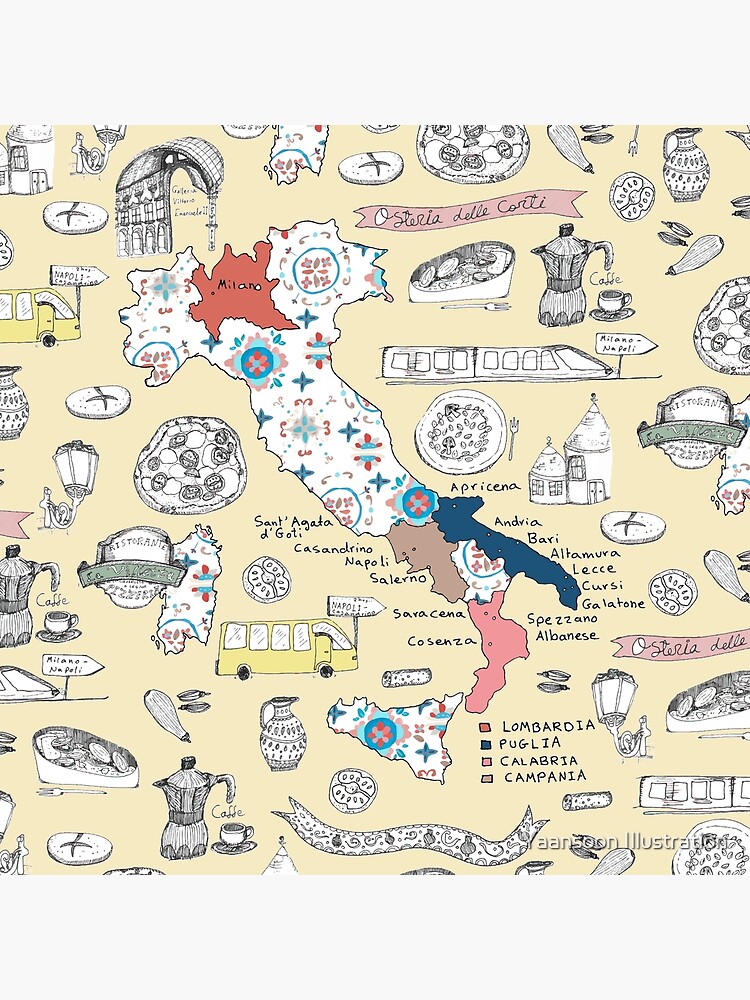 Illustrated Italy Foodie Map by yaansoon