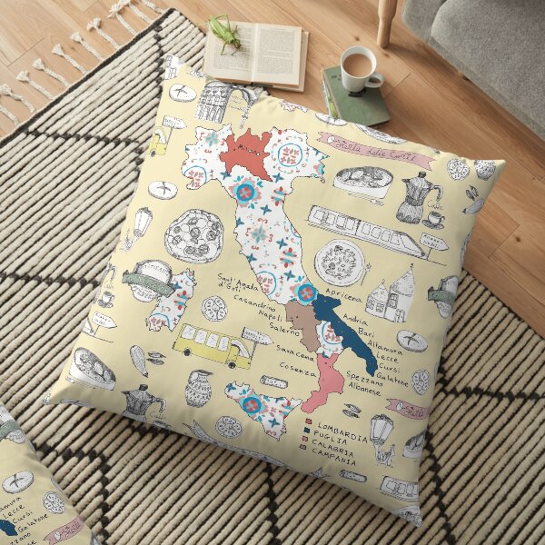 Illustrated Italy Foodie Map Floor Pillow