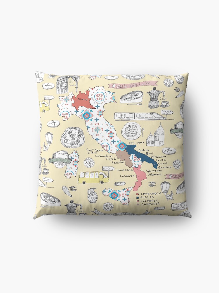 Alternate view of Illustrated Italy Foodie Map Floor Pillow